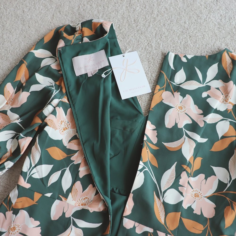 SOLD GAL MEETS GLAM Midi Floral Dress Green sz 10 - Picture 8 of 16